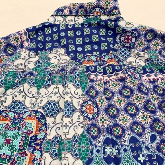 Chico’s 0 non iron 3/4 sleeves button down tunic shirt shacket pockets mosaic - Picture 4 of 11